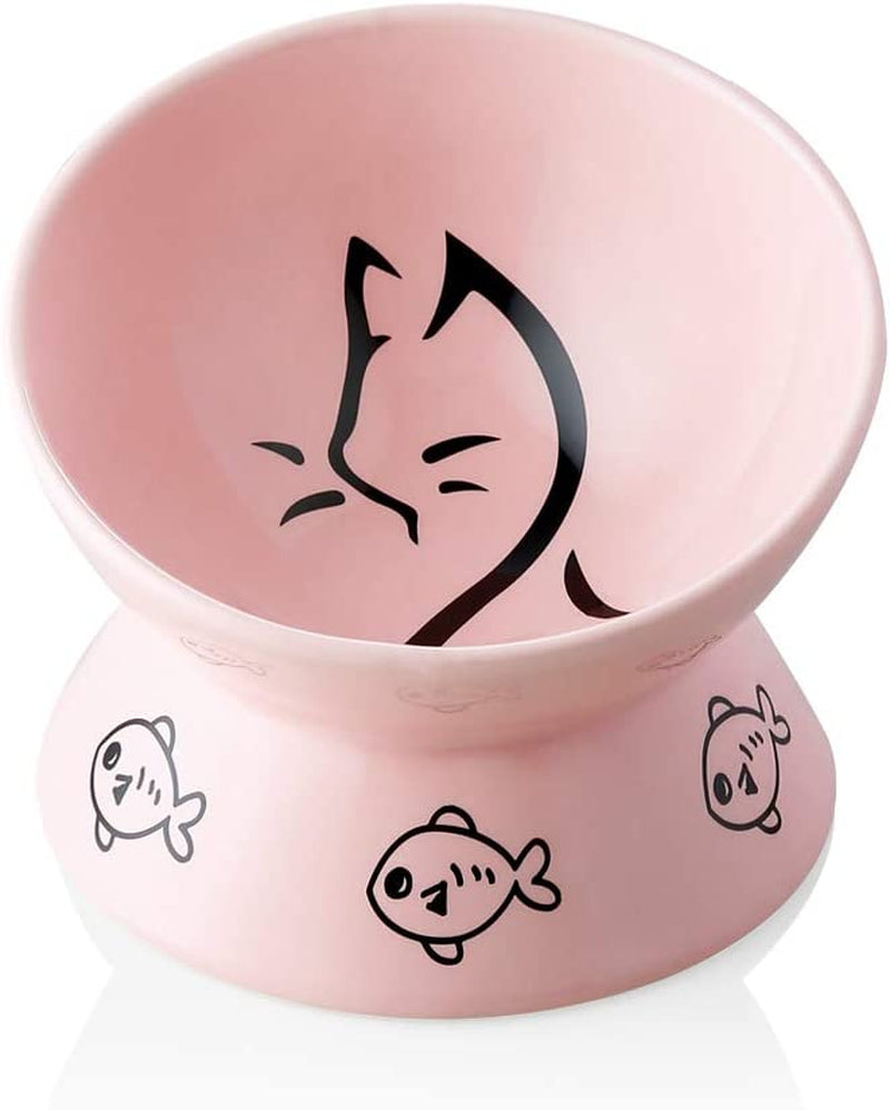 Ceramic Raised Cat Bowls, Slanted Cat Dish Food or Water Bowls, Elevated Porcelain Pet Feeder Bowl Protect Cat'S Spine, Stress Free, Backflow Prevention(Pink)