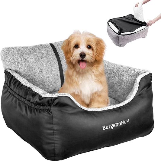Dog Car Seat for Small Dogs, Soft Pet Car Travel Home Bed under 25 Lbs, Fully Detachable and Washable Cat Booster Carseats with Storage Pockets and Clip-On Leash Portable Carrier,Black